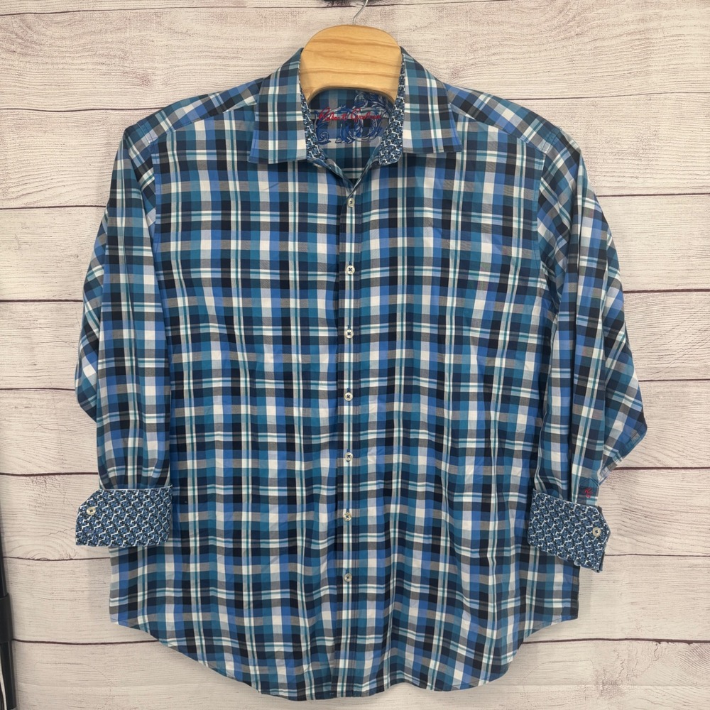 Robert Graham Plaid Button Up Shirt 2XL Long Sleeve Flip‎ Cuff Contrast Casual
